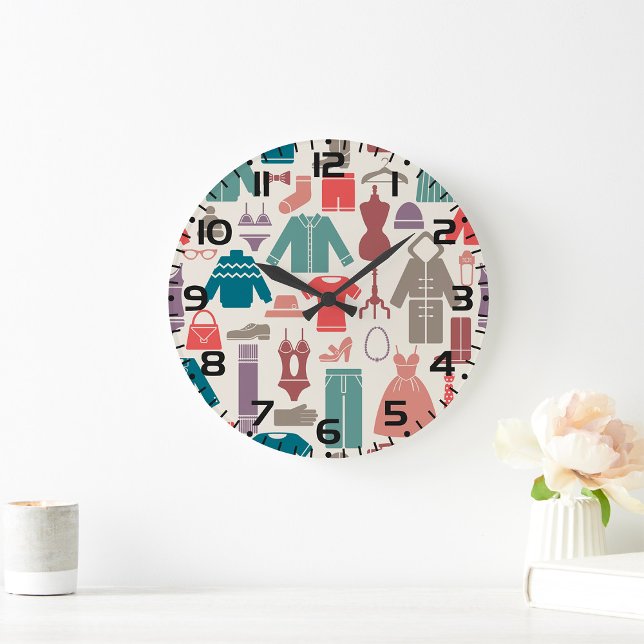 Grande Horloge Ronde Mode tendance Motif élégant Vêtements Graphique (Créateur téléchargé)