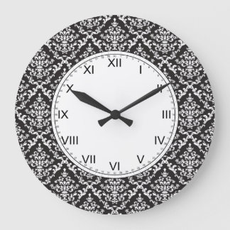 Grande Horloge Ronde Modèle Damas noir et blanc