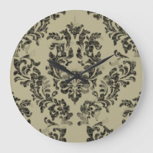 Grande Horloge Ronde Modèle damassé artisanal : ornement vintage.