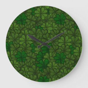 Grande Horloge Ronde Modèle d'art numérique Champ de Trèfles St Patrick