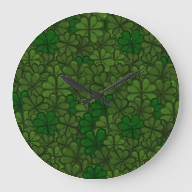Grande Horloge Ronde Modèle d'art numérique Champ de Trèfles St Patrick (Recto)