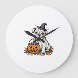 Grande Horloge Ronde Modèle de citrouille de bouledogue d'Halloween gra