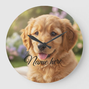 Grande Horloge Ronde Modèle de photo de nom d'animal de compagnie simpl
