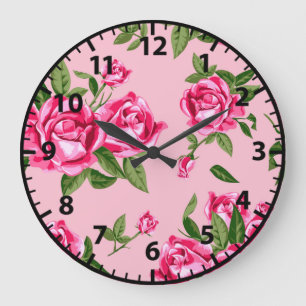 Grande Horloge Ronde Modèle de roses roses shabby chic Roses