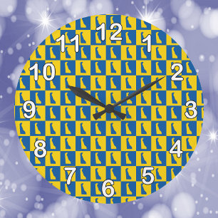 Grande Horloge Ronde Modèle Delaware Blue Gold Chiffres Noir Blanc