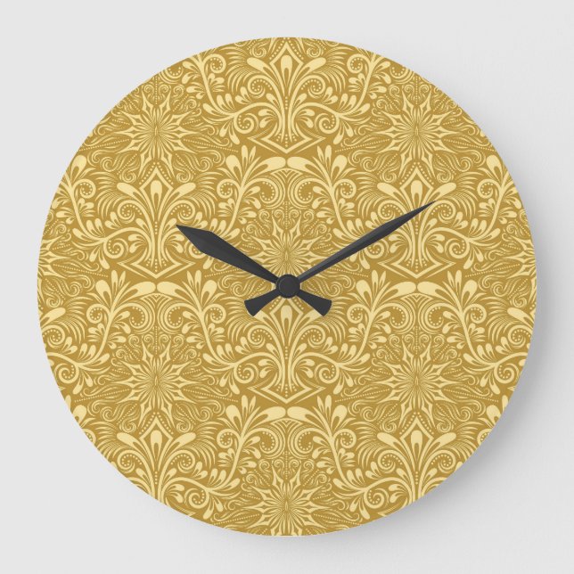 Grande Horloge Ronde Modèle Floral Baroque Damas d'or (Recto)