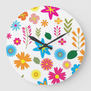 GRANDE HORLOGE RONDE MODÈLE FLORAL COLORÉ