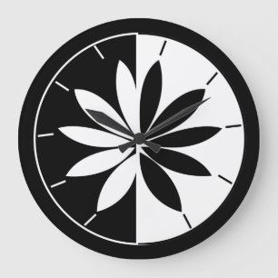 Grande Horloge Ronde Modèle floral noir et blanc