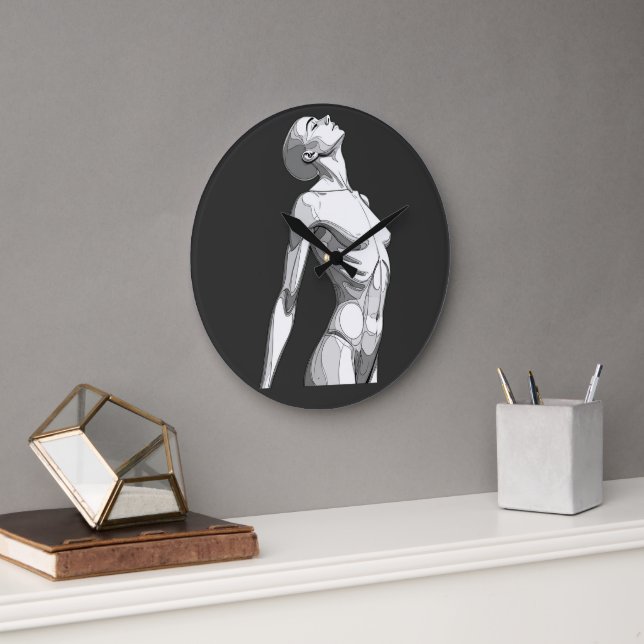Grande Horloge Ronde Modern Android Sketch - Minimalist Wall Clock (Bureau)