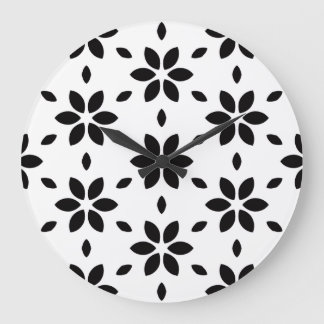 Grande Horloge Ronde Modern Black and White Abstract Floral 