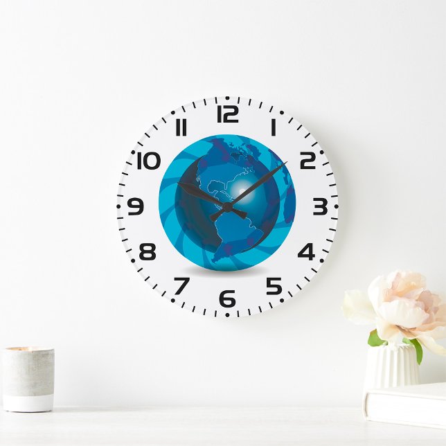 Grande Horloge Ronde Modern Blue Earth Globe World Map (Créateur téléchargé)