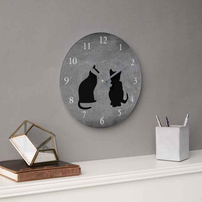 Grande Horloge Ronde Modern cat silhouettes, pets on chalboard (Bureau)