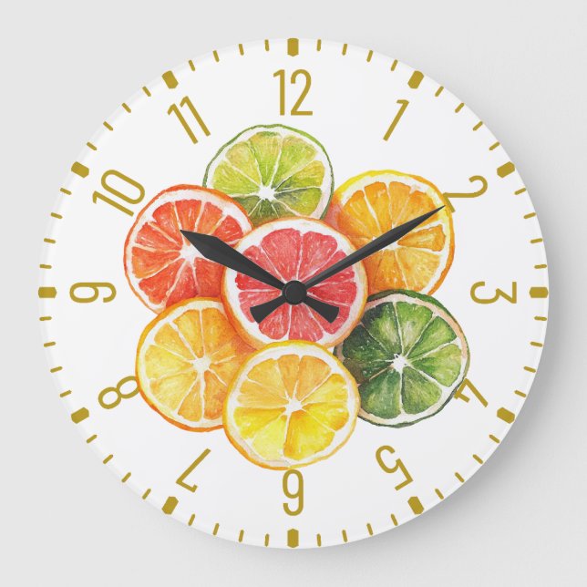 Grande Horloge Ronde Modern Citrus Fruit Slices Round Clock (Recto)