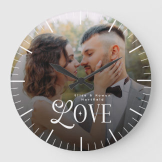 Grande Horloge Ronde Modern Love Custom Wedding Photo Couples Monogram