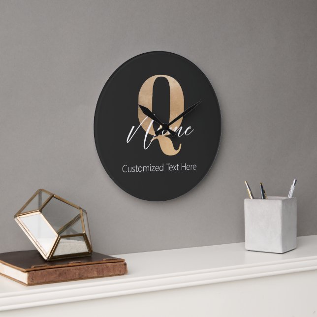 Grande Horloge Ronde Modern Monogrammed Initial Q & Name Personalized (Bureau)