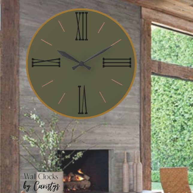 Grande Horloge Ronde Modern Olive with Gold Trim Acrylic Wall Clock (Créateur téléchargé)