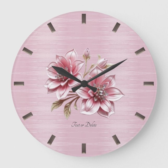 Grande Horloge Ronde Modern Pink Flowers Wall Clock (Recto)