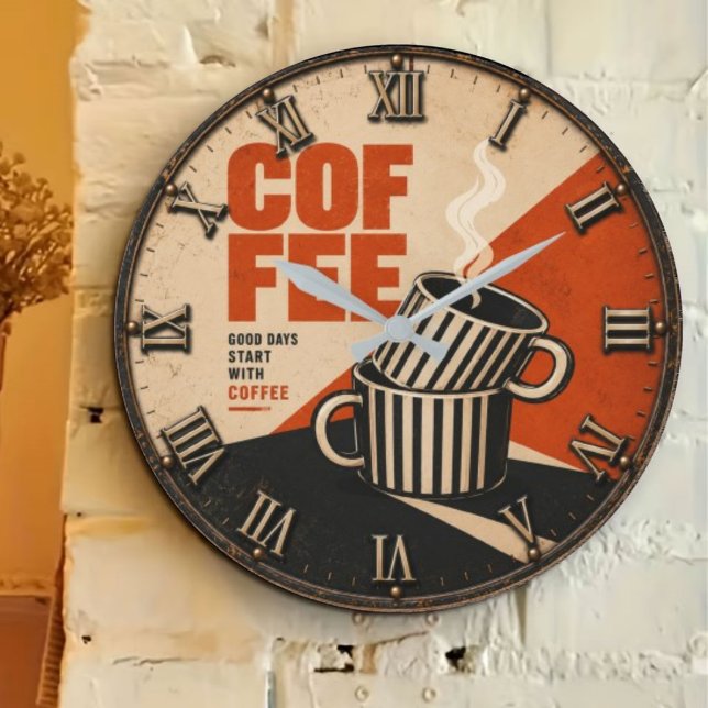 Grande Horloge Ronde Modern Retro Coffee (Créateur téléchargé)