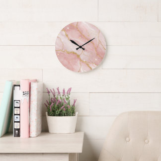 Grande Horloge Ronde Modern Rose Quartz Marble Gold