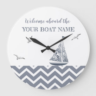 Grande Horloge Ronde  Modern Sailboat Grey Color Scheme  
