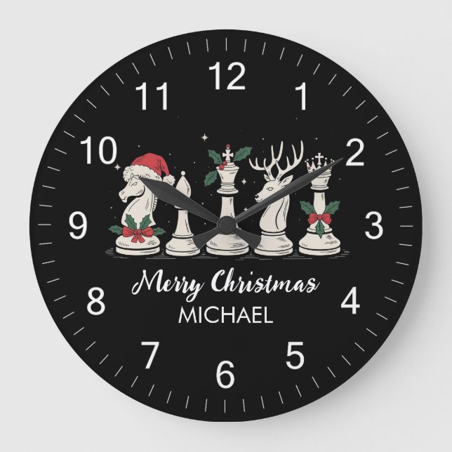 Grande Horloge Ronde Modern Trendy Personalized Chess Pieces Christmas  (Recto)