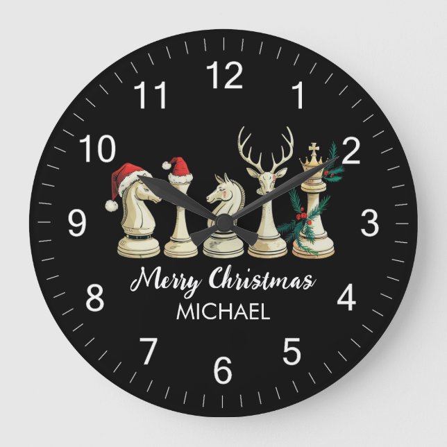 Grande Horloge Ronde Modern Trendy Personalized Chess Pieces Christmas  (Recto)