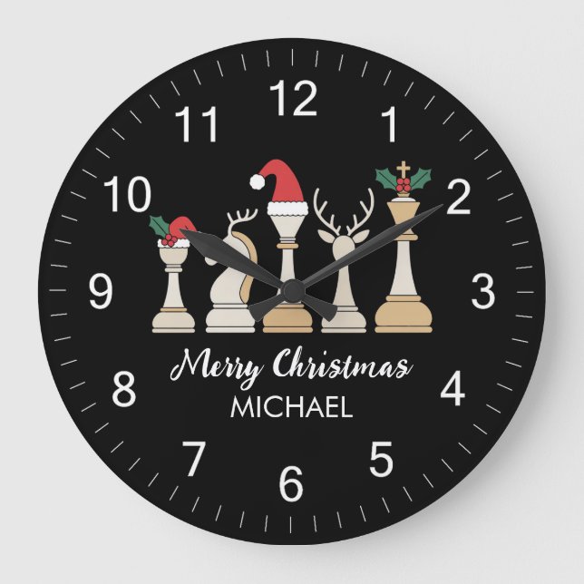 Grande Horloge Ronde Modern Trendy Personalized Chess Pieces Christmas  (Recto)