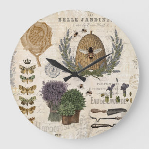 Grande Horloge Ronde Modern Vintage French Farmhouse Bee