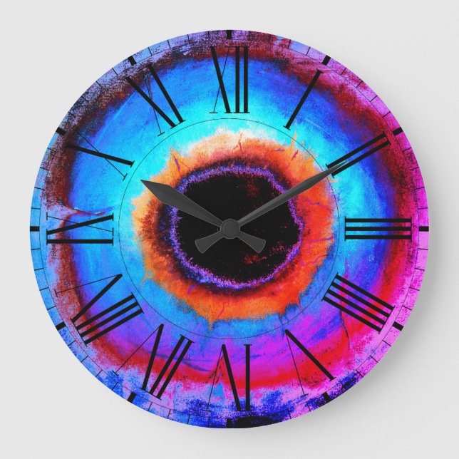 Grande Horloge Ronde Moderne Abstract Aqua Blue Black Hole (Recto)