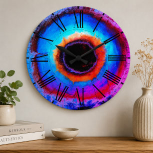 Grande Horloge Ronde Moderne Abstract Aqua Blue Black Hole