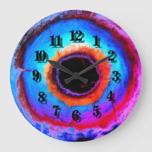 Grande Horloge Ronde Moderne Abstrait Contemporain Trou Noir Bleu Aqua