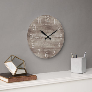Grande Horloge Ronde Moderne Black Farmhouse Chic Faux Motif Woodgrain