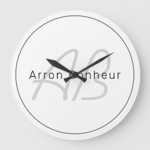 Grande Horloge Ronde Moderne Blanc Gris & Noir Nom Cool & Monogramme