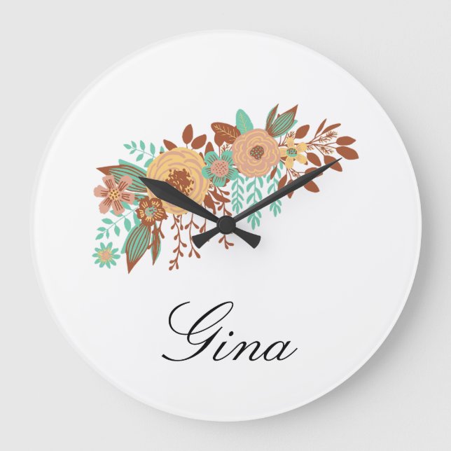 Grande Horloge Ronde  Moderne Boho Floral  (Recto)