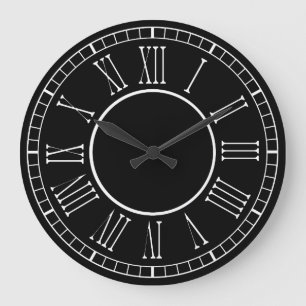 Grande Horloge Ronde Moderne Contemporain Chiffres Romains Noir Et Blan