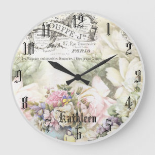 Grande Horloge Ronde Moderne élégant aquarelle fleurs vintages personne