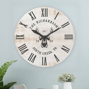 Grande Horloge Ronde Moderne Ferme Rustique sur Mesure Nom de Famille