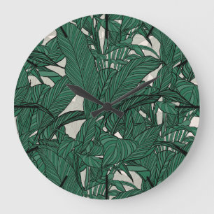 Grande Horloge Ronde Moderne feuillage vert plante Design botanique