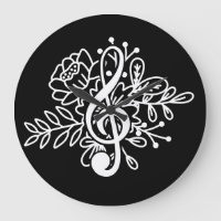 Moderne Floral Treble Clef Black Music Amateurs