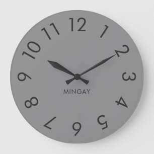 Grande Horloge Ronde Moderne minimaliste Personnalisé Gris Solide