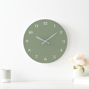 Grande Horloge Ronde Moderne minimaliste Sage chic Vert et blanc
