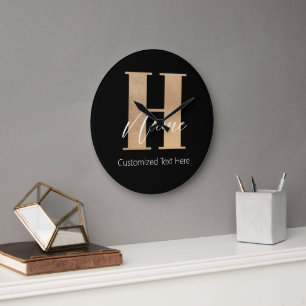 Grande Horloge Ronde Moderne Monogramme Initiale H & Nom Personnalisé