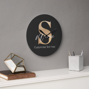 Grande Horloge Ronde Moderne Monogramme Initiale S & Nom Personnalisé