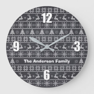 Grande Horloge Ronde Moderne Nordic Knit Ugly Sweater Chalkboard