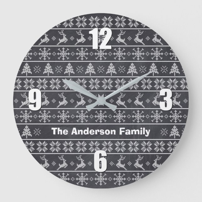 Grande Horloge Ronde Moderne Nordic Knit Ugly Sweater Chalkboard (Recto)