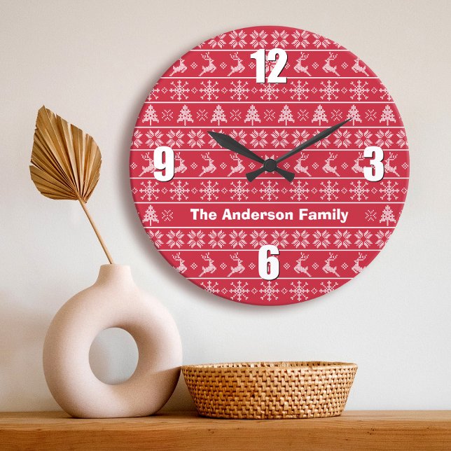 Grande Horloge Ronde Moderne pull nordique hideux rouge blanc nom (Créateur téléchargé)