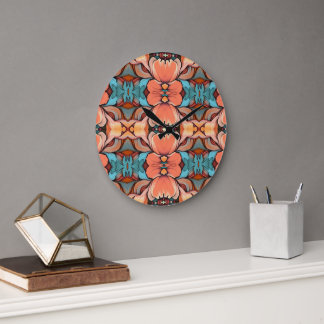 Grande Horloge Ronde Moderne Retro Palm Springs Style Aztec Nouveau