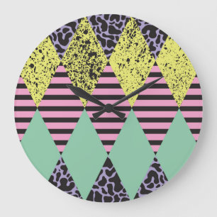 Grande Horloge Ronde Moderne Rhombus : Style Abstrait Sans Couche.