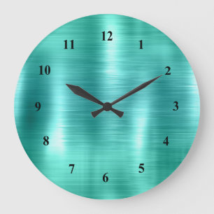 Grande Horloge Ronde Moderne Turquoise Faux Metallic
