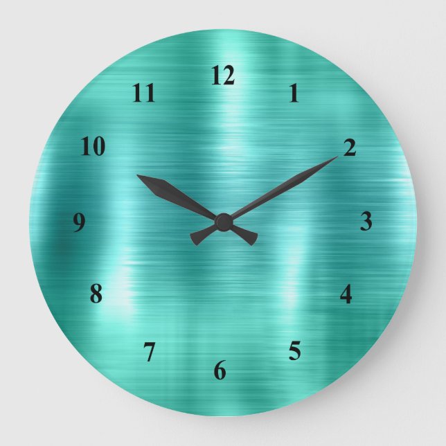 Grande Horloge Ronde Moderne Turquoise Faux Metallic (Recto)